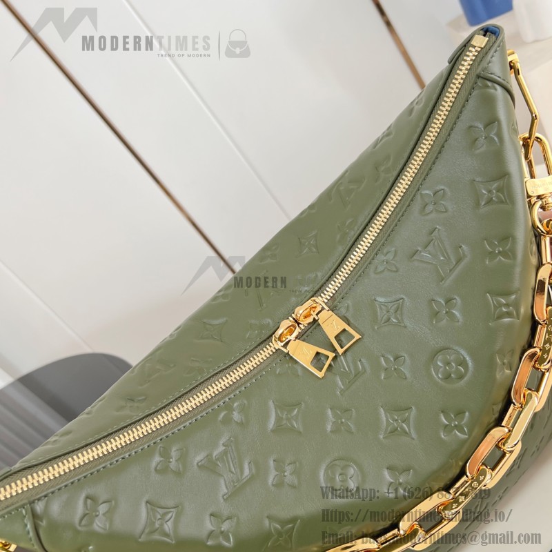 Louis Vuitton Coussin Hobo MM M15228 Green with Monogram Embossing and Chunky Chain Handle (14.96 x 12.99 x 3.94 inches)