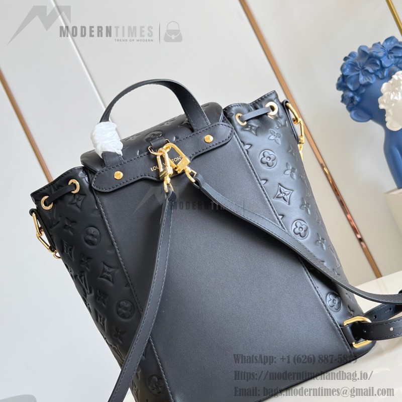 LV Coussin Backpack Medium Black replica with monogram embossed leather