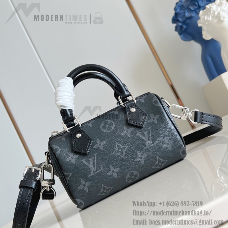 Louis Vuitton Nano Speedy Handbag in Monogram Eclipse Canvas with Detachable Strap