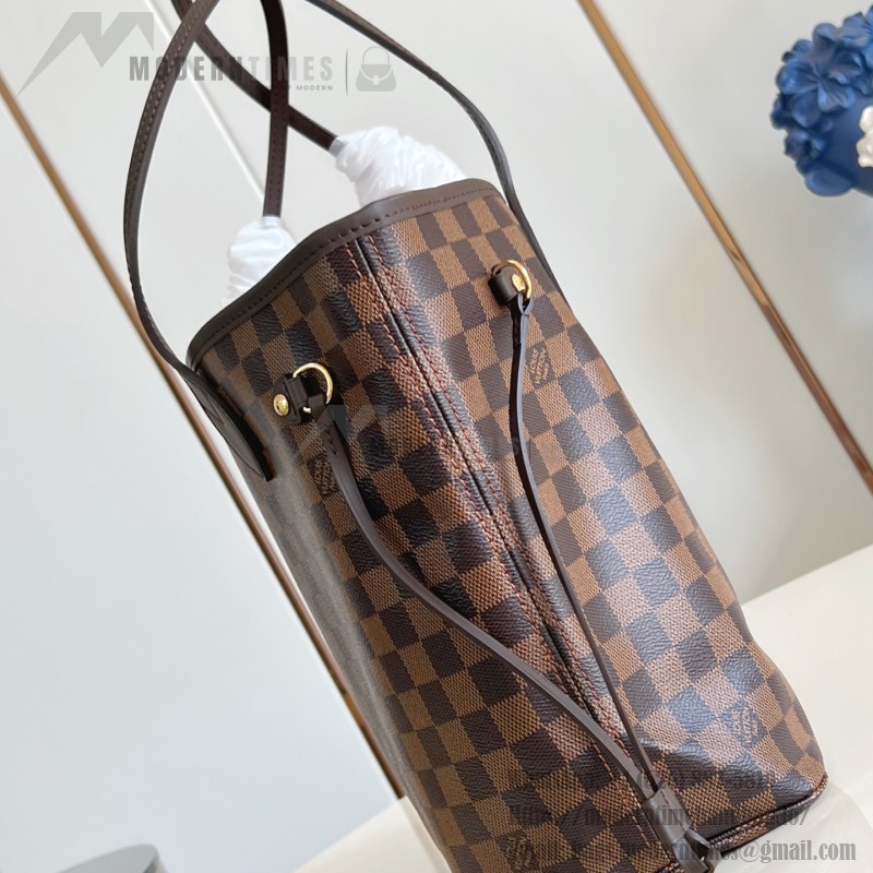 Louis Vuitton Neverfull MM Tote Bag in Damier Azur Canvas with Leather Trim and Detachable Pouch