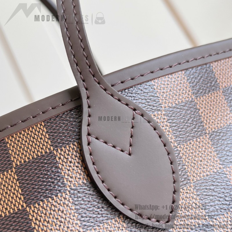 Louis Vuitton Neverfull MM Tote Bag in Damier Azur Canvas with Leather Trim and Detachable Pouch