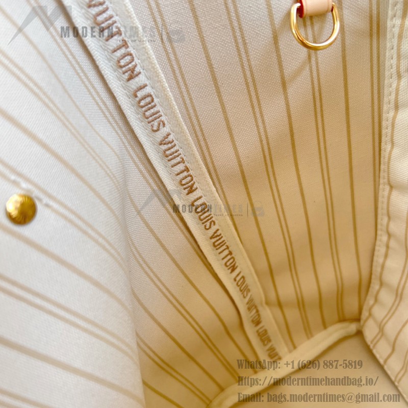 Louis Vuitton Neverfull MM Tote Bag in Damier Azur Canvas with Leather Trim and Detachable Pouch
