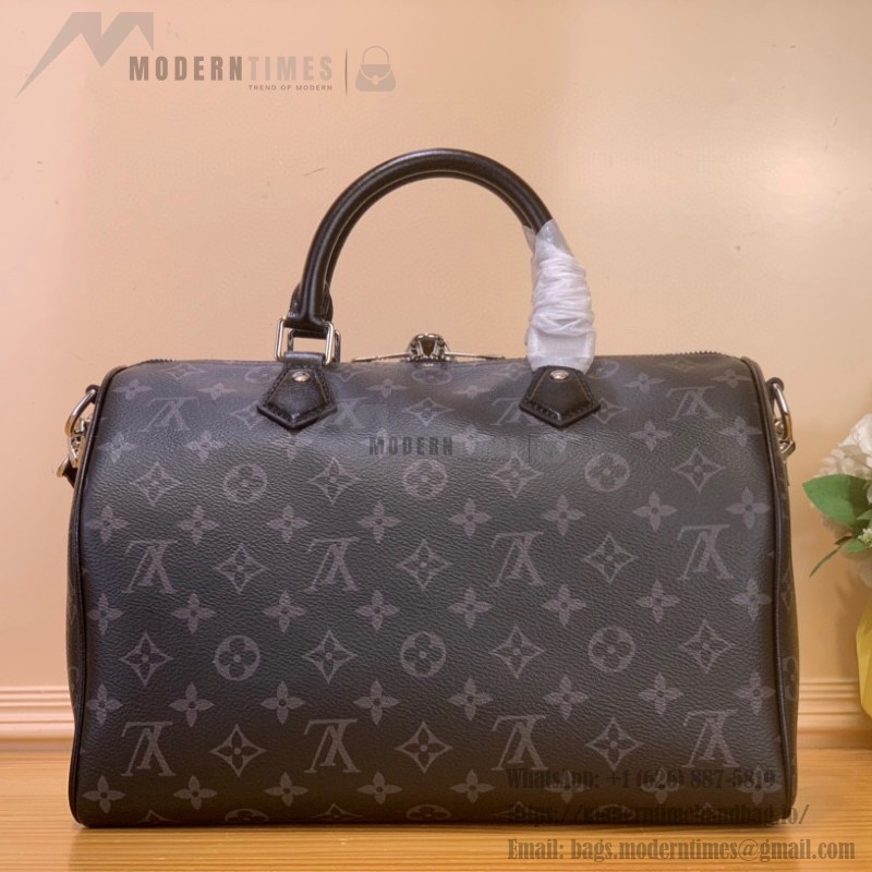 Louis Vuitton Speedy Soft 30 Handbag M15102 in Monogram Eclipse canvas with chain straps and leather key pouch