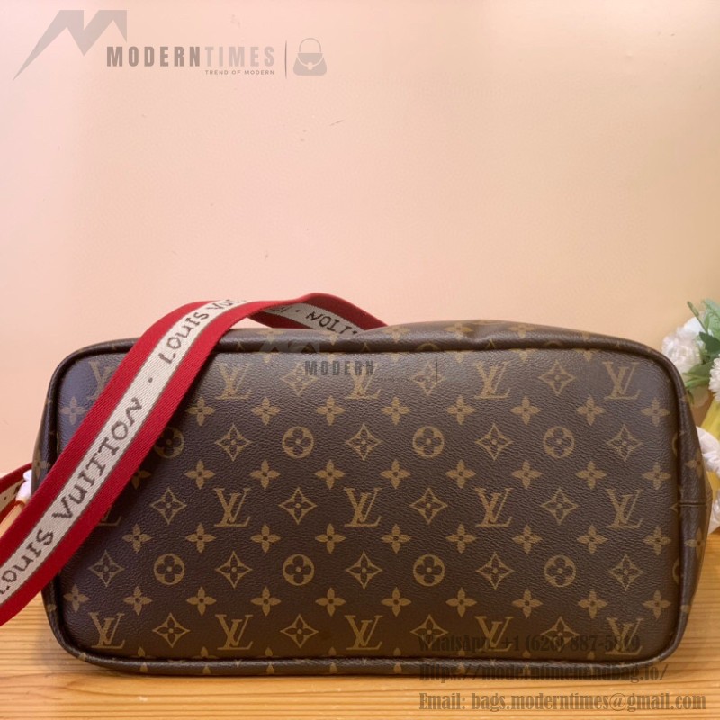 Louis Vuitton Neverfull Inside Out M15124 with cat print on Monogram canvas and fabric shoulder strap