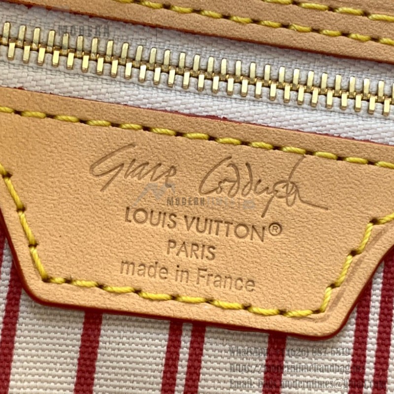Louis Vuitton Neverfull Inside Out M15124 with cat print on Monogram canvas and fabric shoulder strap