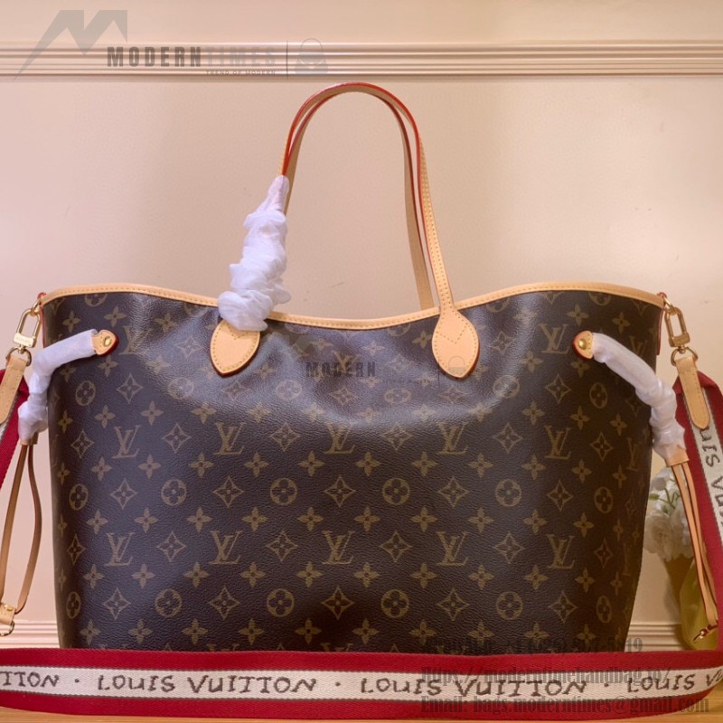 Louis Vuitton Neverfull Inside Out M15124 with cat print on Monogram canvas and fabric shoulder strap