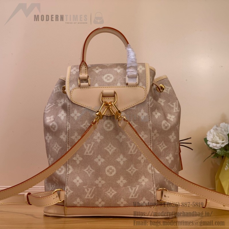 Louis Vuitton Montsouris Small Backpack M15135 featuring Meowgram pattern and detachable cat-shaped key pouch