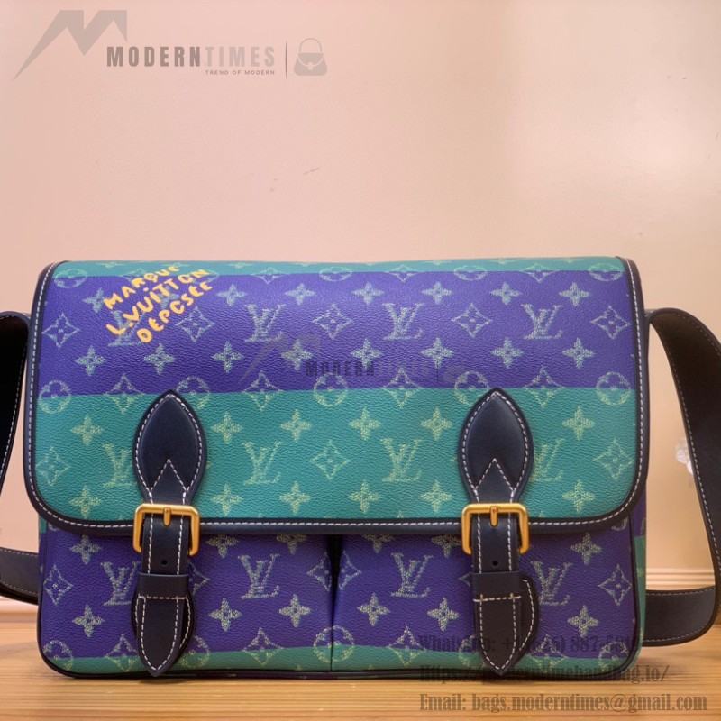 Louis Vuitton Satchel Messenger Bag M15187 in Teal Green Monogram Heritage canvas with aged metal buckles