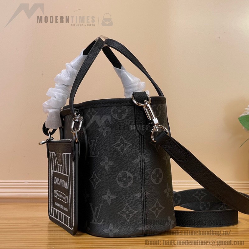 Louis Vuitton Neverfull Bandoulière Inside Out BB M15210 featuring Monogram Eclipse and grain leather with silver hardware