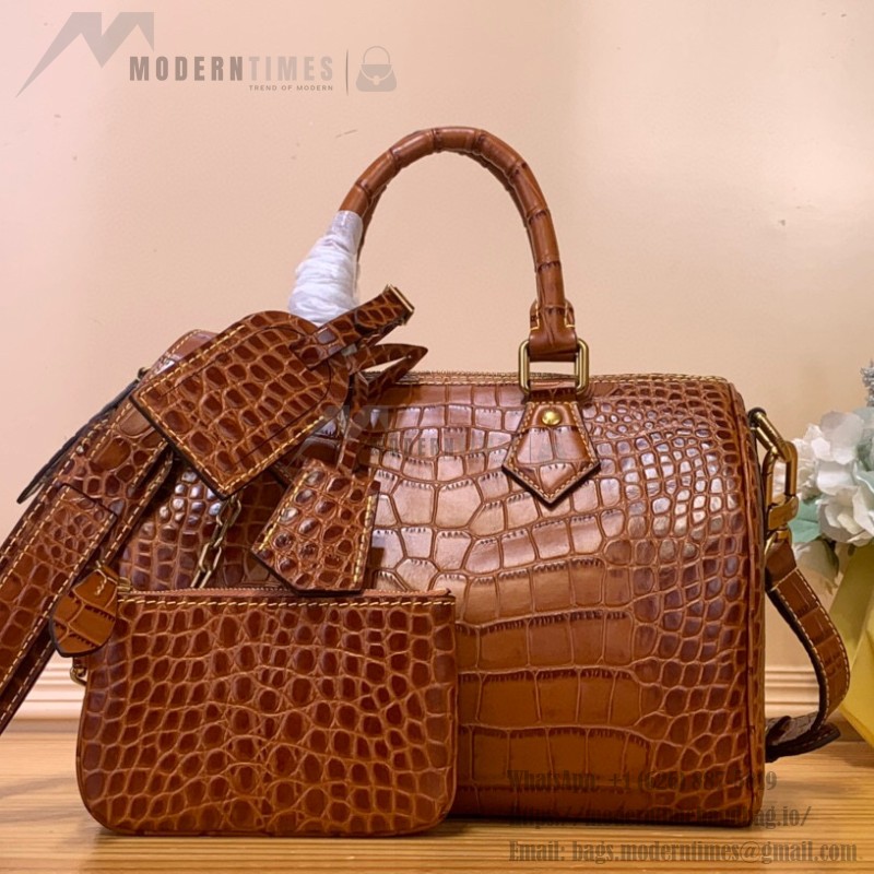 Louis Vuitton Speedy P9 Bandoulière 25 M24425 - Brown Crocodile-Embossed Leather Handbag with Monogram