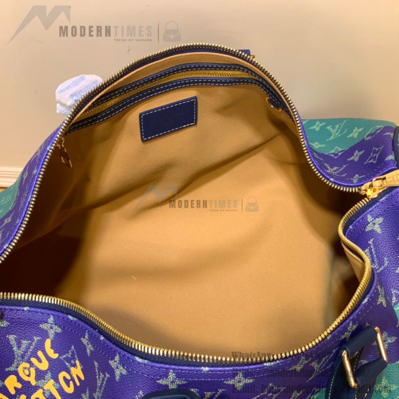 Louis Vuitton Keepall Bandoulière 50 M25900 - Blue-Green Floral Monogram HR Canvas with Rugby Stripes