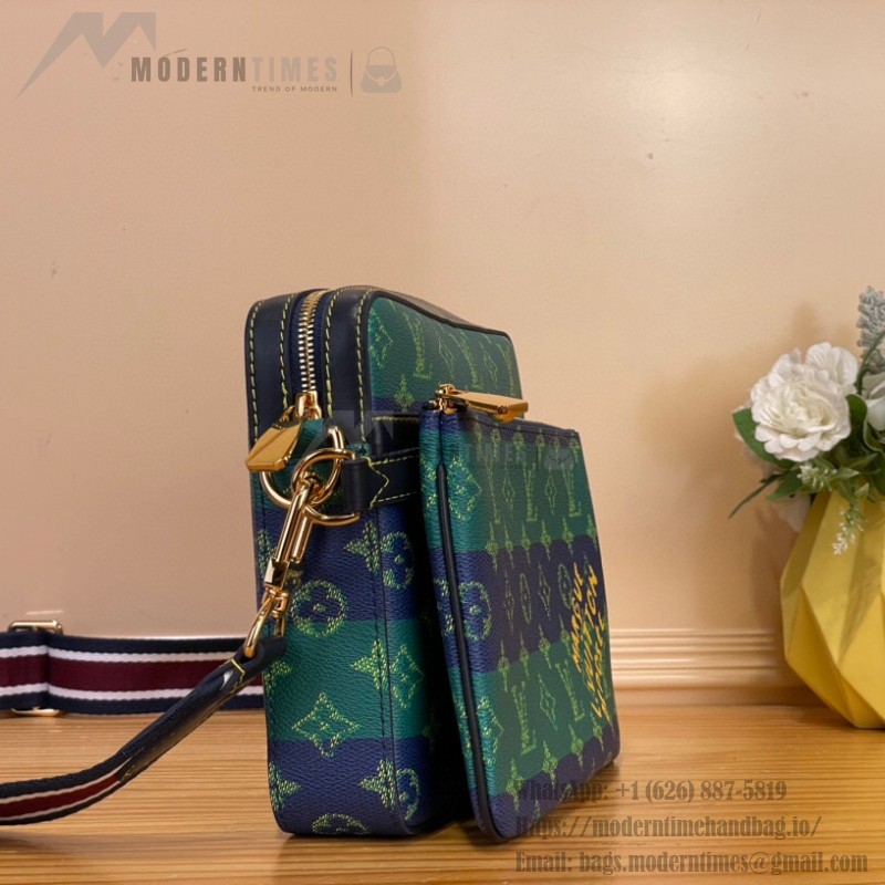 Louis Vuitton Trio Messenger Bag M26026 - Blue-Green Monogram Heritage Canvas with Striped Shoulder Strap