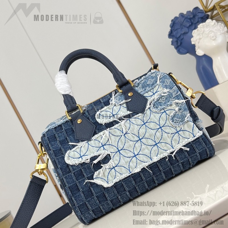 Louis Vuitton Speedy 25 Bandoulière Denim Handbag with Monogram and Damier Patterns