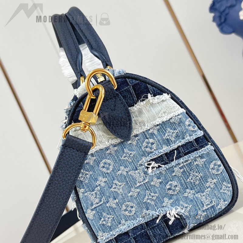 Louis Vuitton Speedy 25 Bandoulière Denim Handbag with Monogram and Damier Patterns