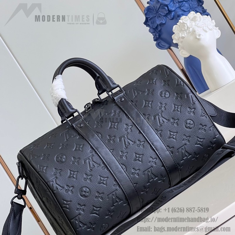 Louis Vuitton Keepall 35 Monogram Shadow Leather Travel Bag with Matte Metal Hardware