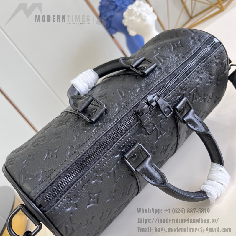 Louis Vuitton Keepall 35 Monogram Shadow Leather Travel Bag with Matte Metal Hardware