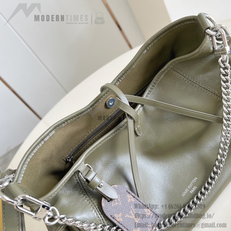 Louis Vuitton CarryAll Cargo Vibe Small Handbag in Green Lambskin Leather with Removable Chain and Monogram Logo