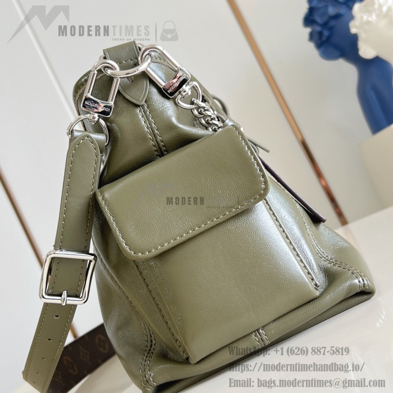 Louis Vuitton CarryAll Cargo Vibe Small Handbag in Green Lambskin Leather with Removable Chain and Monogram Logo