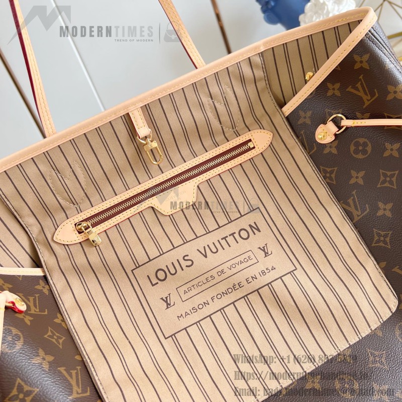 Louis Vuitton Neverfull Large Tote Bag in Monogram Canvas with Leather Trim and Detachable Pouch