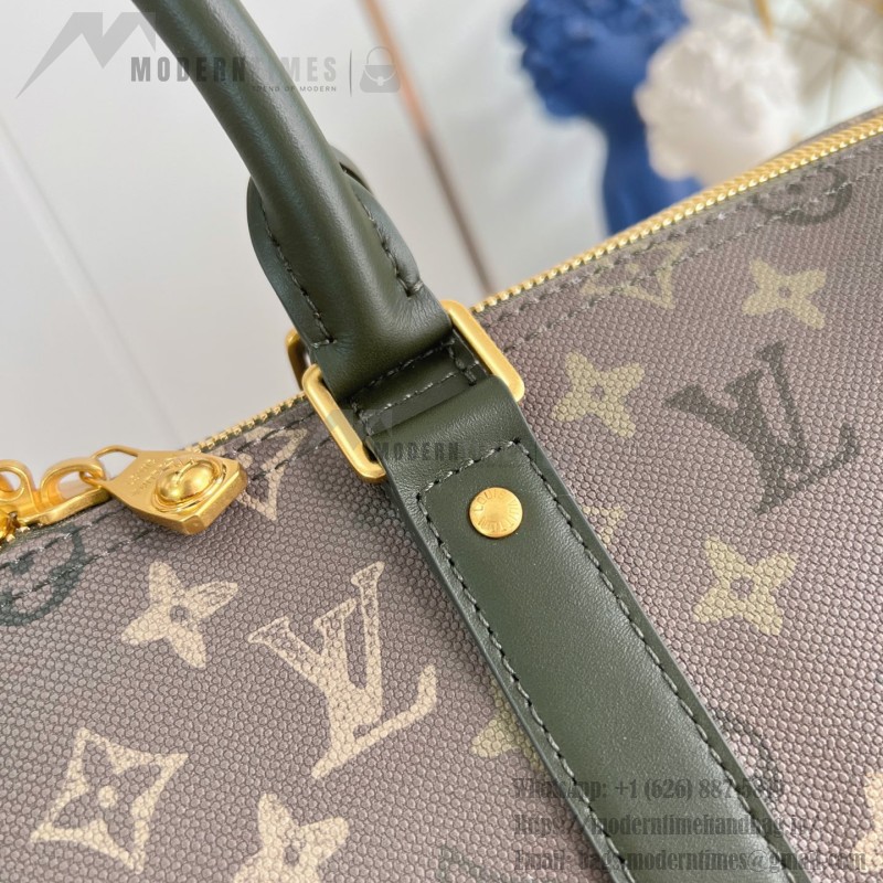 Louis Vuitton Keepall Bandoulière 50 Travel Bag with camouflage Monogram Surplus and distressed metal hardware