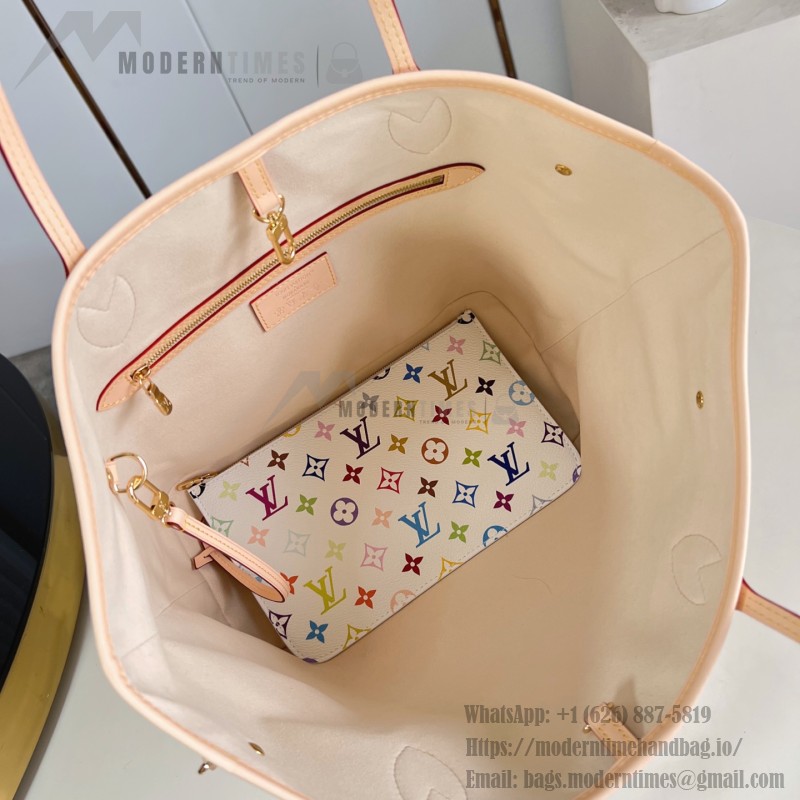 Louis Vuitton Neverfull MM x Takashi Murakami Edition with vibrant hues and cowhide leather accents