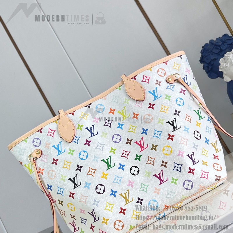 Louis Vuitton Neverfull MM x Takashi Murakami Edition with vibrant hues and cowhide leather accents