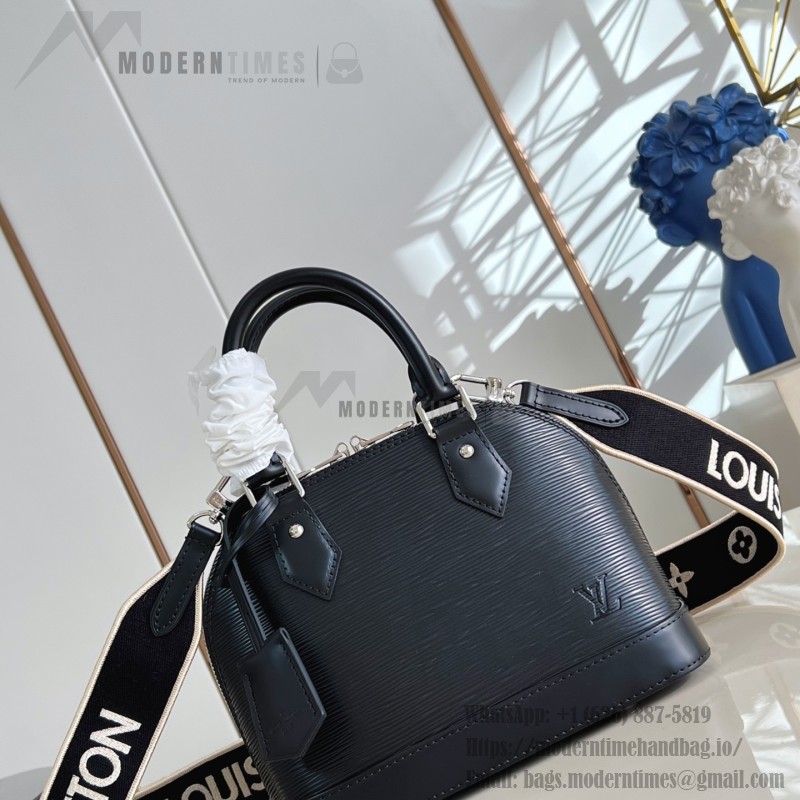 Louis Vuitton Alma BB Handbag in Epi leather with signature embroidery and jacquard shoulder strap