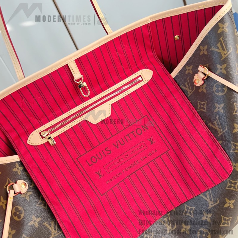 Louis Vuitton Neverfull GM in Damier Ebene with cowhide leather trims and adjustable side straps