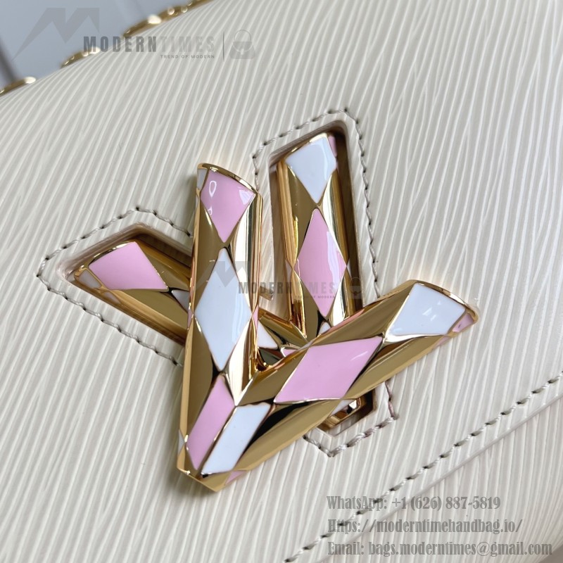 Louis Vuitton Twist Mini Handbag in White Epi Leather with Enamel Twist Lock