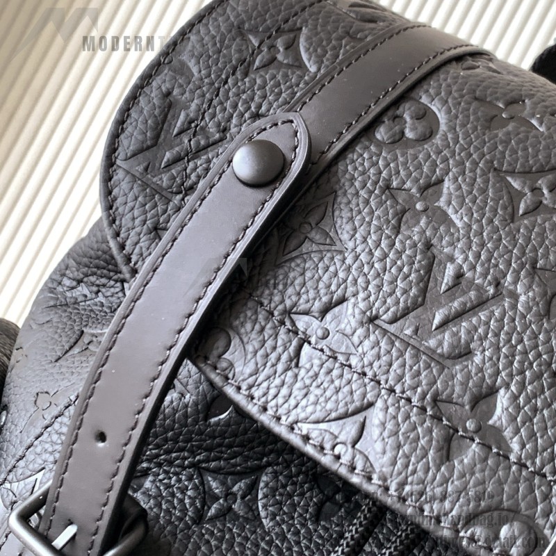Louis Vuitton Christopher Backpack in Black Taurillon Leather with Monogram Embossing and Side Pockets