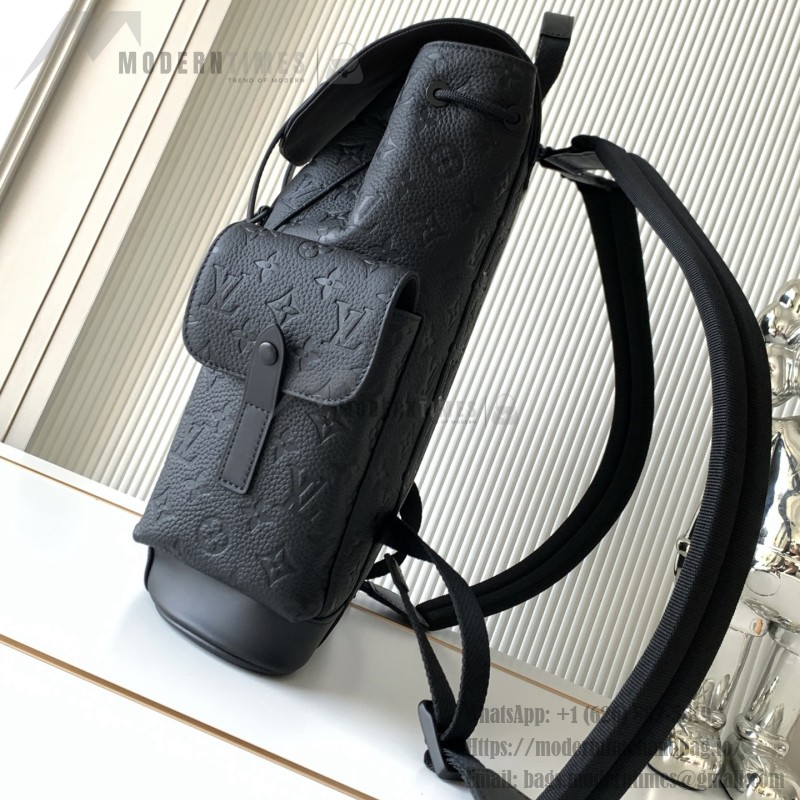 Louis Vuitton Christopher Backpack in Black Taurillon Leather with Monogram Embossing and Side Pockets