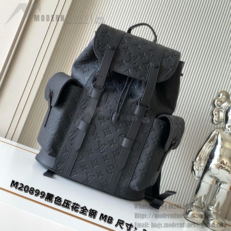 Louis Vuitton Christopher Backpack in Black Taurillon Leather with Monogram Embossing and Side Pockets