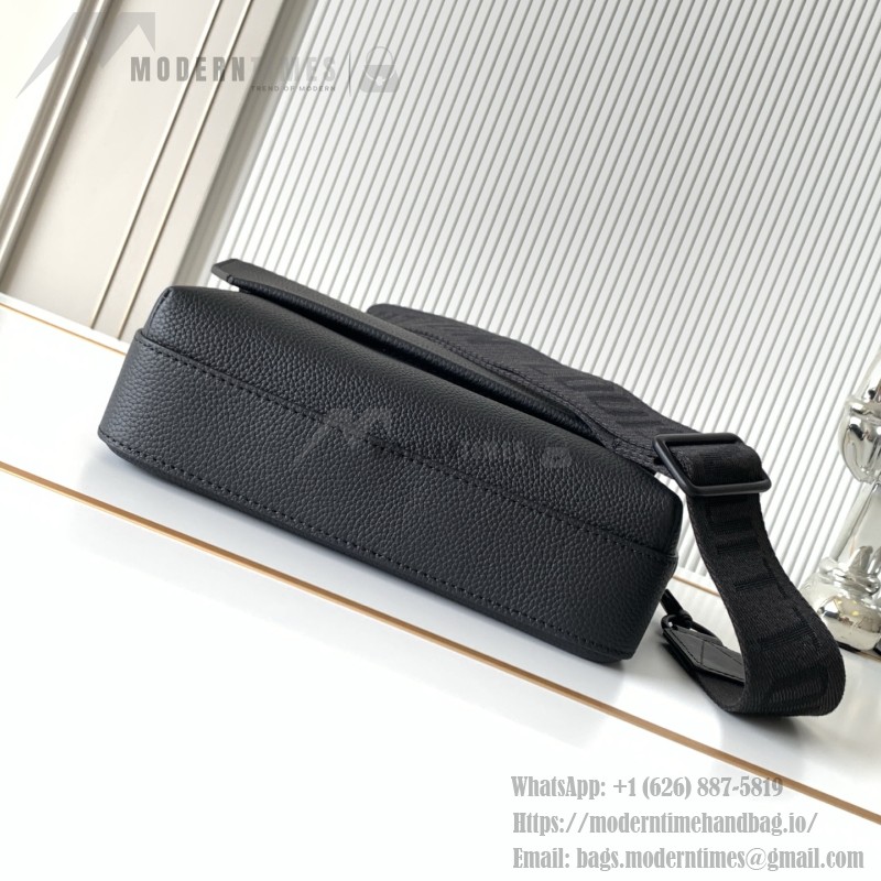 Louis Vuitton Fastline Messenger Bag in Black Soft Calf Leather with Front Pocket and Adjustable Strap
