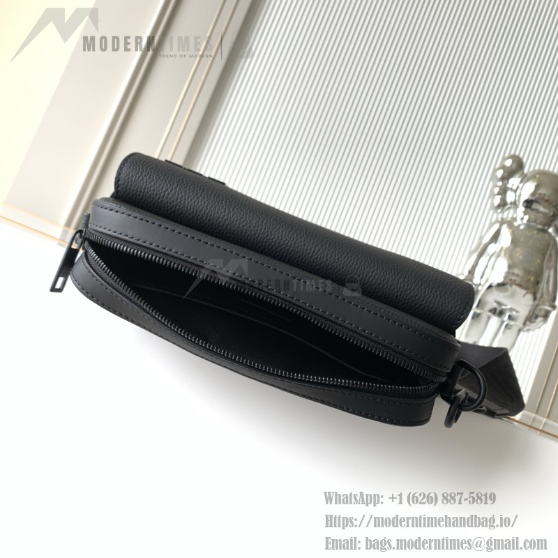 Louis Vuitton Fastline Messenger Bag in Black Soft Calf Leather with Front Pocket and Adjustable Strap