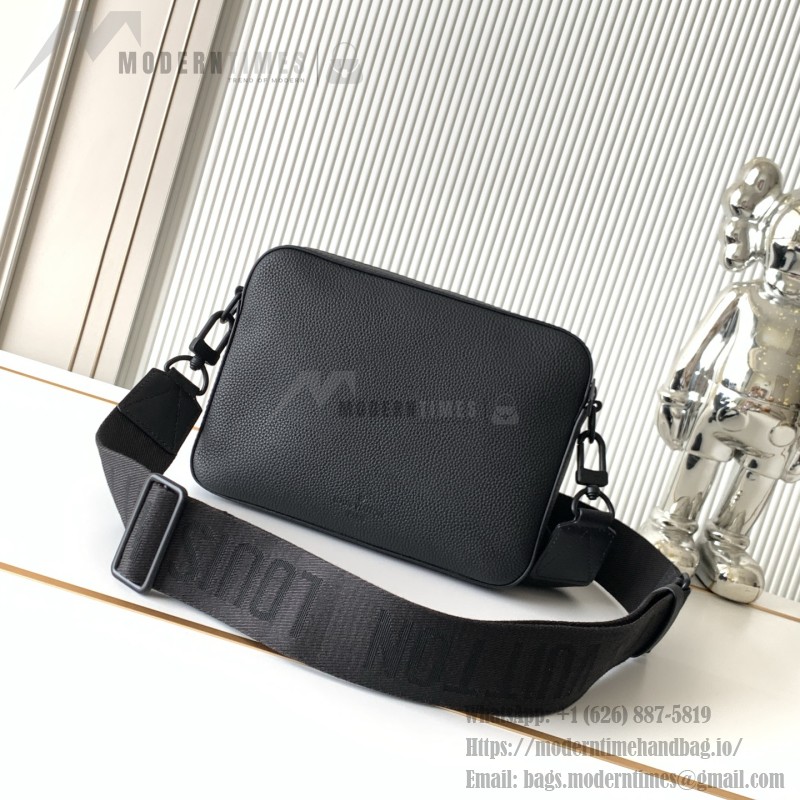 Louis Vuitton Fastline Messenger Bag in Black Soft Calf Leather with Front Pocket and Adjustable Strap