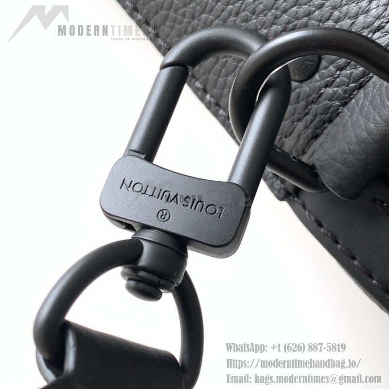 Louis Vuitton Fastline Messenger Bag in Black Soft Calf Leather with Front Pocket and Adjustable Strap