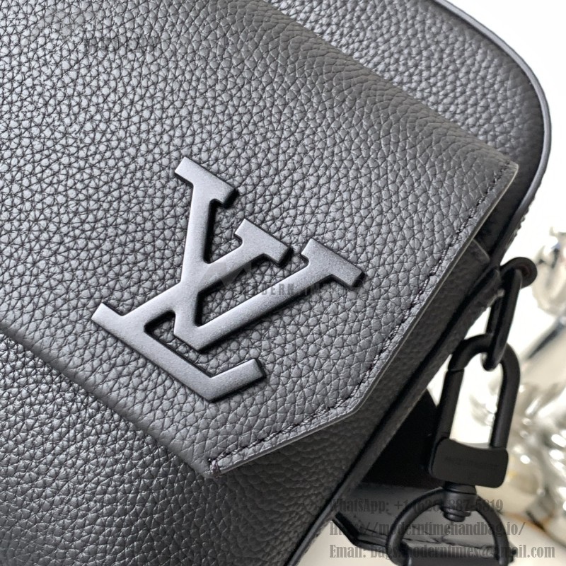Louis Vuitton Fastline Messenger Bag in Black Soft Calf Leather with Front Pocket and Adjustable Strap