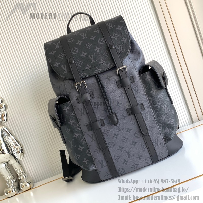Louis Vuitton Christopher Medium Backpack in Monogram Eclipse and Monogram Eclipse Reverse with Multiple Pockets