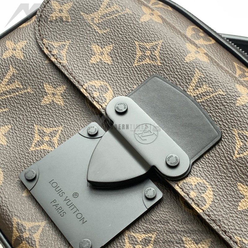 Louis Vuitton S Lock Messenger Bag in Monogram Macassar Canvas with S-lock and Leather Handle