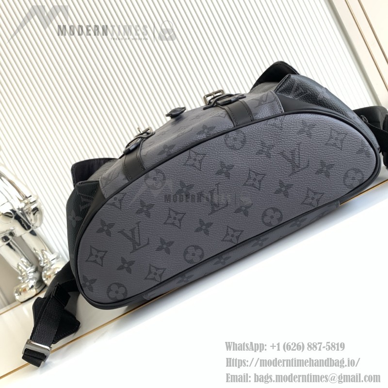 Louis Vuitton Christopher Small Backpack in Monogram Eclipse Reverse with Leather Trim and Side Pockets