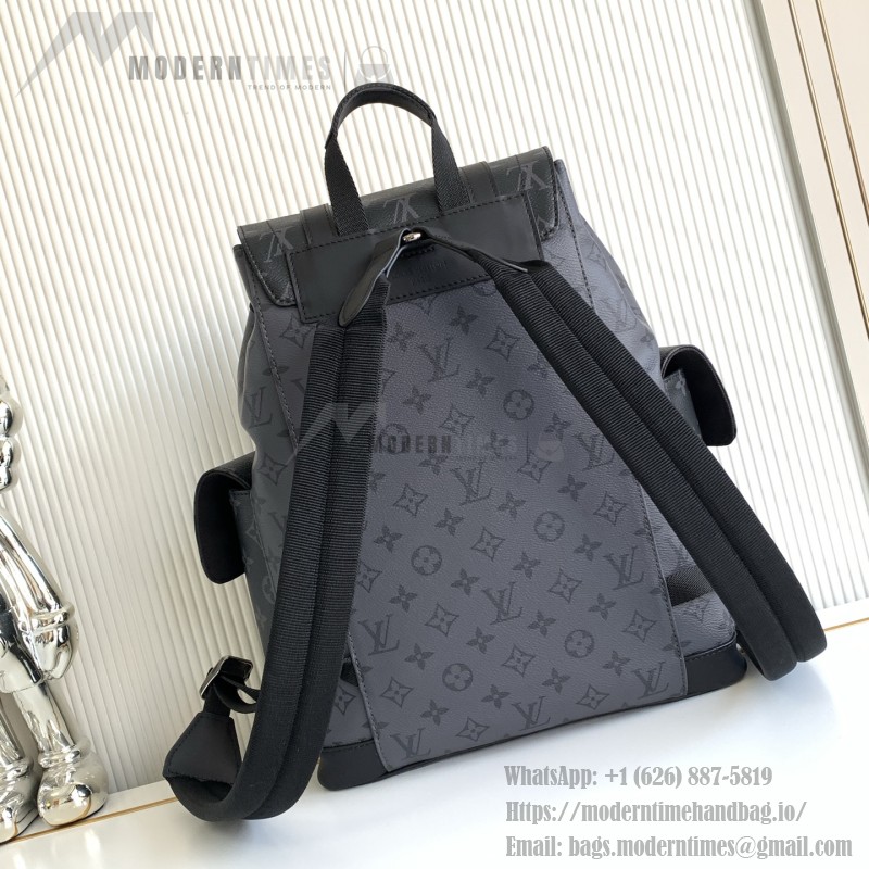 Louis Vuitton Christopher Small Backpack in Monogram Eclipse Reverse with Leather Trim and Side Pockets
