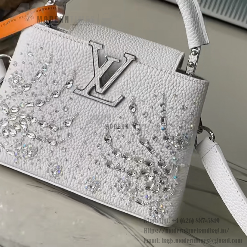 Louis Vuitton Capucines Mini Handbag from the Extraordinary Collection with Embroidered Sequin Floral Design and Gold-Tone Hardware