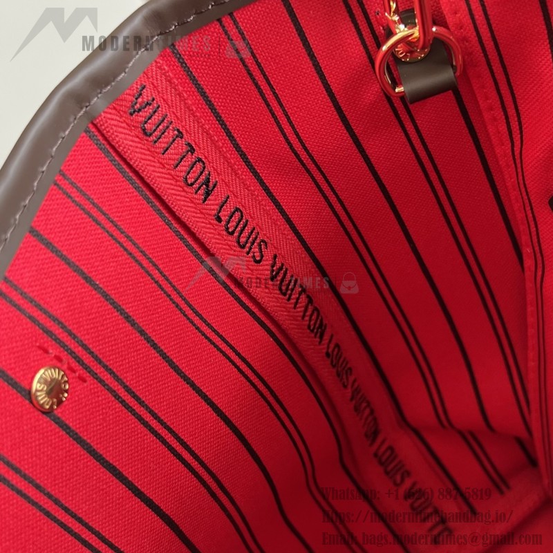 Louis Vuitton Neverfull N40600 Small Tote Bag in Damier Ebene Canvas with Leather Trims