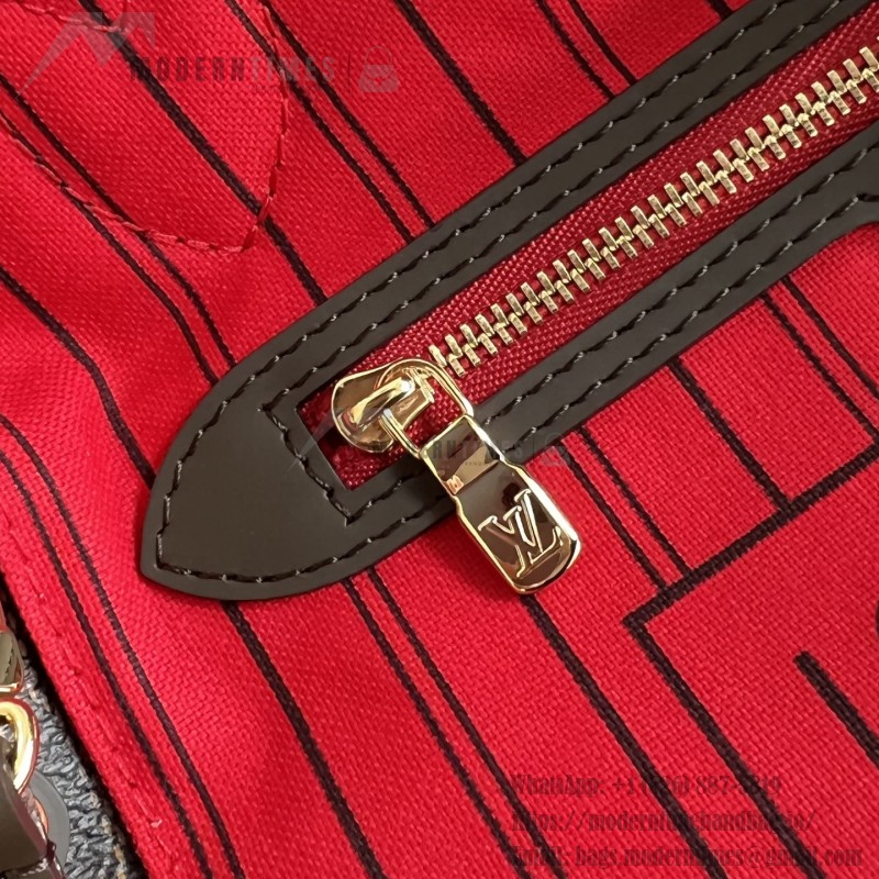 Louis Vuitton Neverfull N40600 Small Tote Bag in Damier Ebene Canvas with Leather Trims