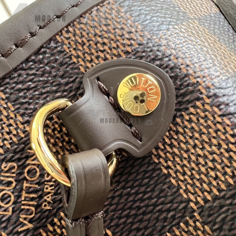 Louis Vuitton Neverfull N40600 Small Tote Bag in Damier Ebene Canvas with Leather Trims