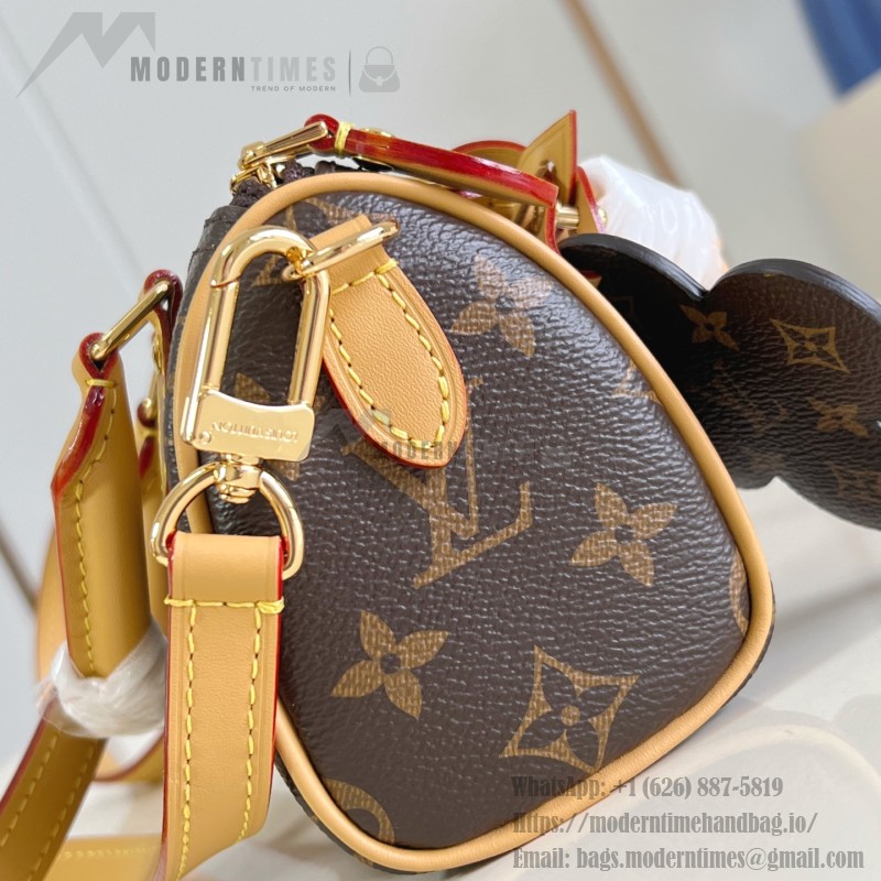 Louis Vuitton Nano Speedy Handbag M15330, Monogram Canvas, Vivienne Illustration and Keychain