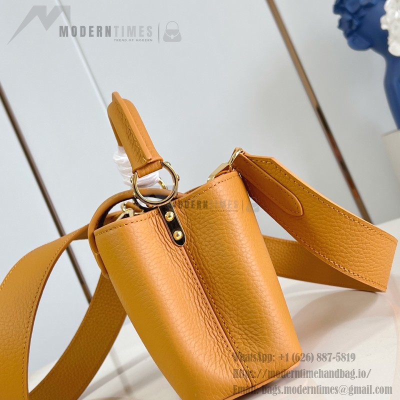 Louis Vuitton Capucines Mini Handbag, M23703, Orange Taurillon Leather, Detachable Shoulder Strap