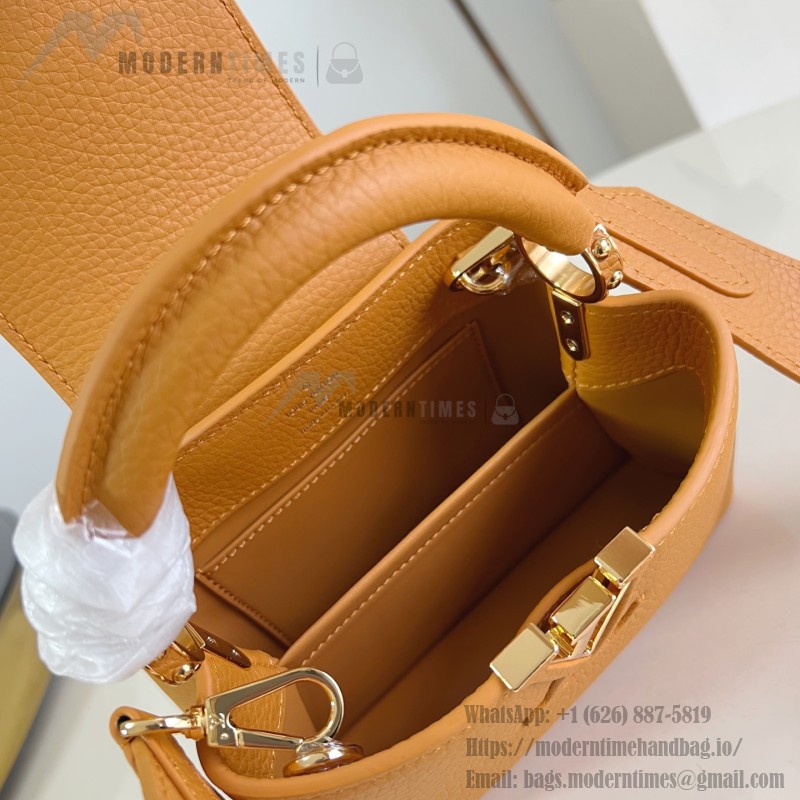 Louis Vuitton Capucines Mini Handbag, M23703, Orange Taurillon Leather, Detachable Shoulder Strap