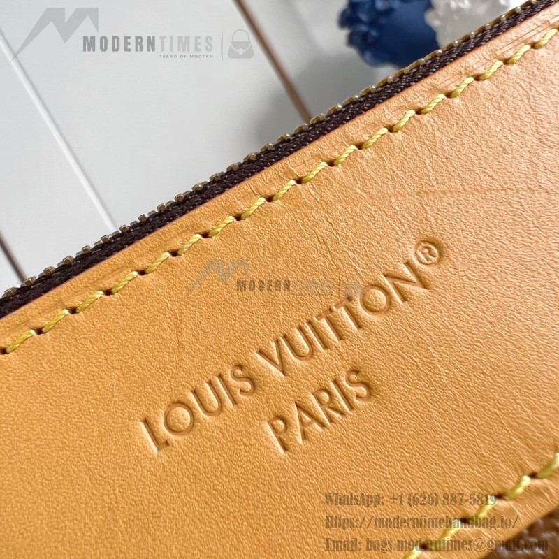Louis Vuitton Pochette Voyage Souple M26015 in Monogram coated canvas with Boro patchwork, Damier, and Monogram Reverse canvas accents