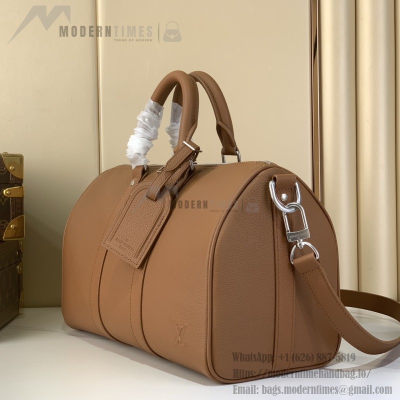 Louis Vuitton Keepall Bandoulière M25980 and M26065 Waxed Cowhide Leather with LV Embossing